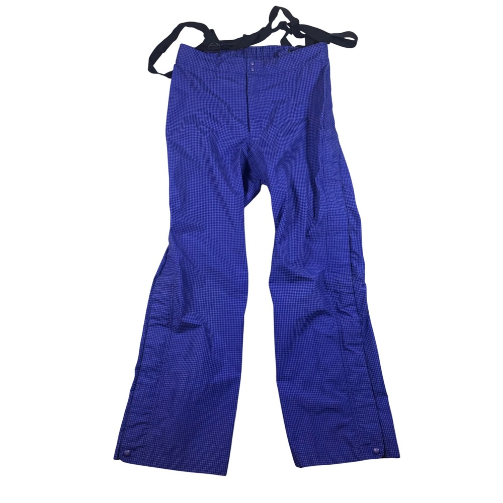 VTG Patagonia Snow Pants Men 32 Blue Grid Ripstop Vintage Suspenders Side Zip